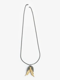 Shop Zadig & Voltaire Rock Feather Pendant Necklace Oldgold